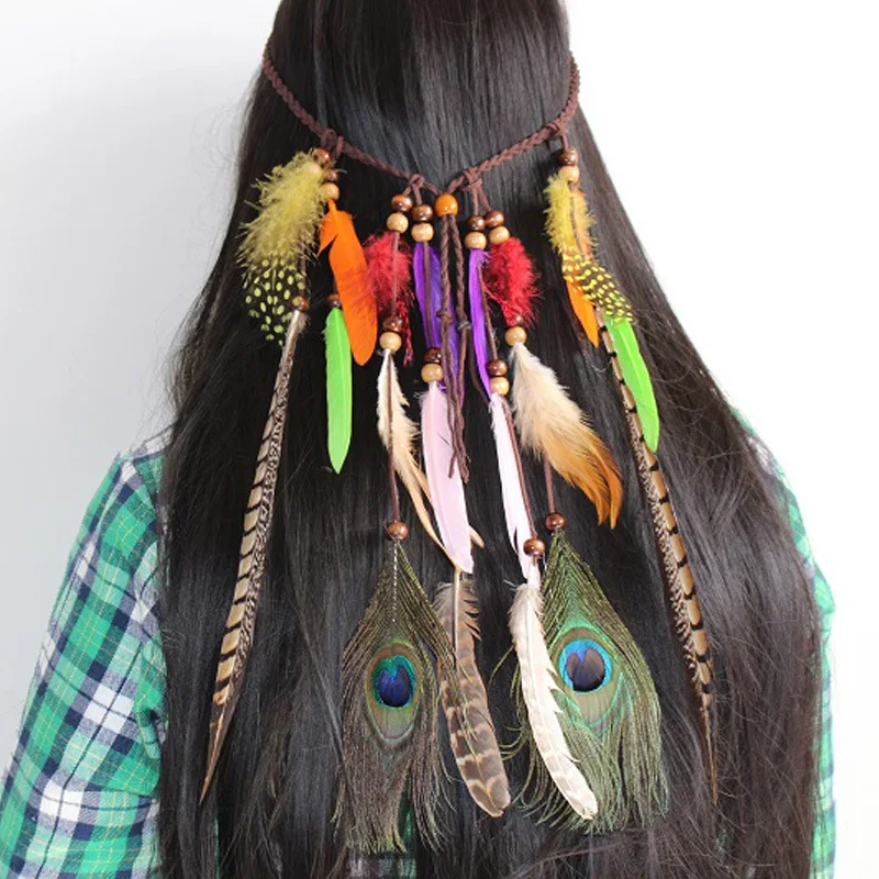 Genya Fashion Feather Hair Extensions Long Tassel Feather Head Band Indian Feather Hair accessories For Women Girls