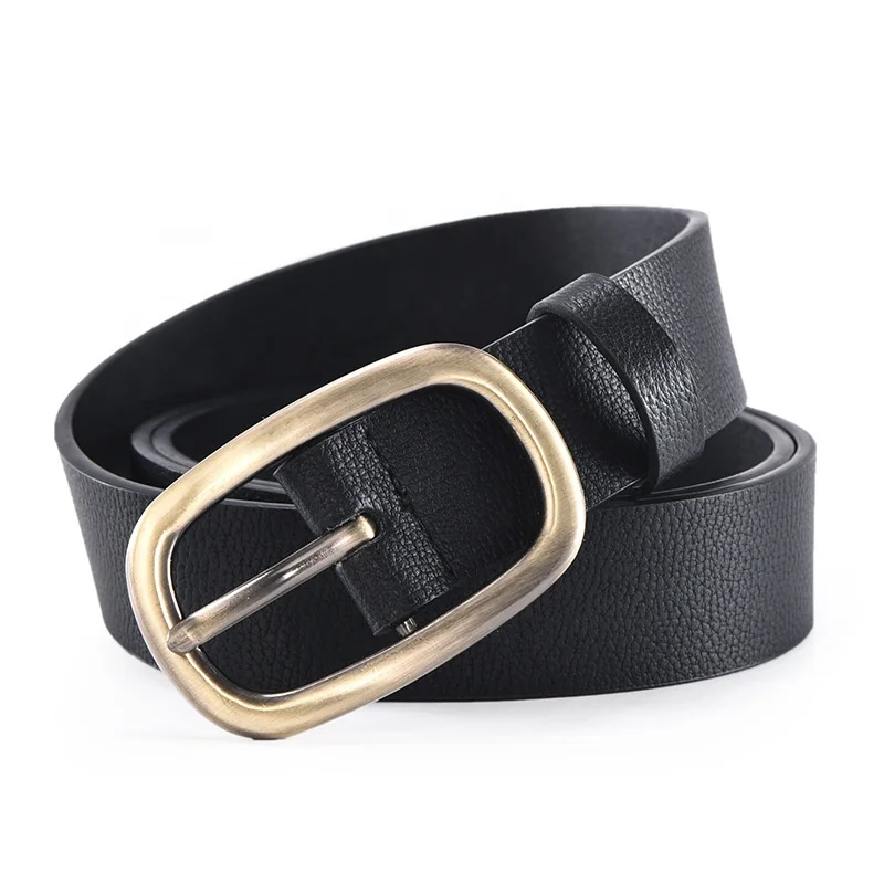 Guangzhou Directly Sales Black Plain Belt With Gold Oval Buckle Medium