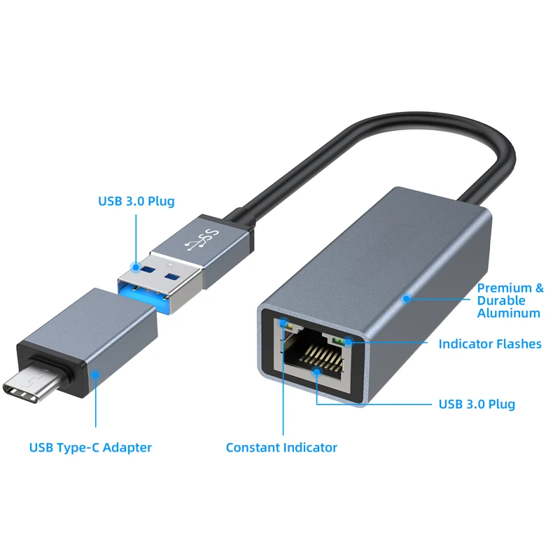 2024 Factory Direct New Space Gray USB 3.0 to AX88179 Gigabit Ethernet Adapter Wireless Network Card and Type C Interfaces