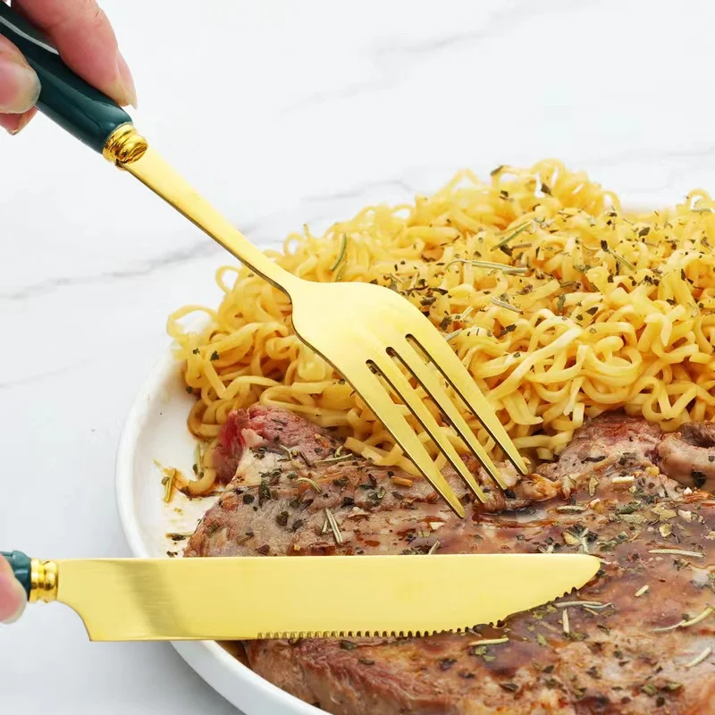 2022 Ceramic Handle Stainless Steel Cutlery Sets Service For 6 Person Knife Spoon Fork flatware sets