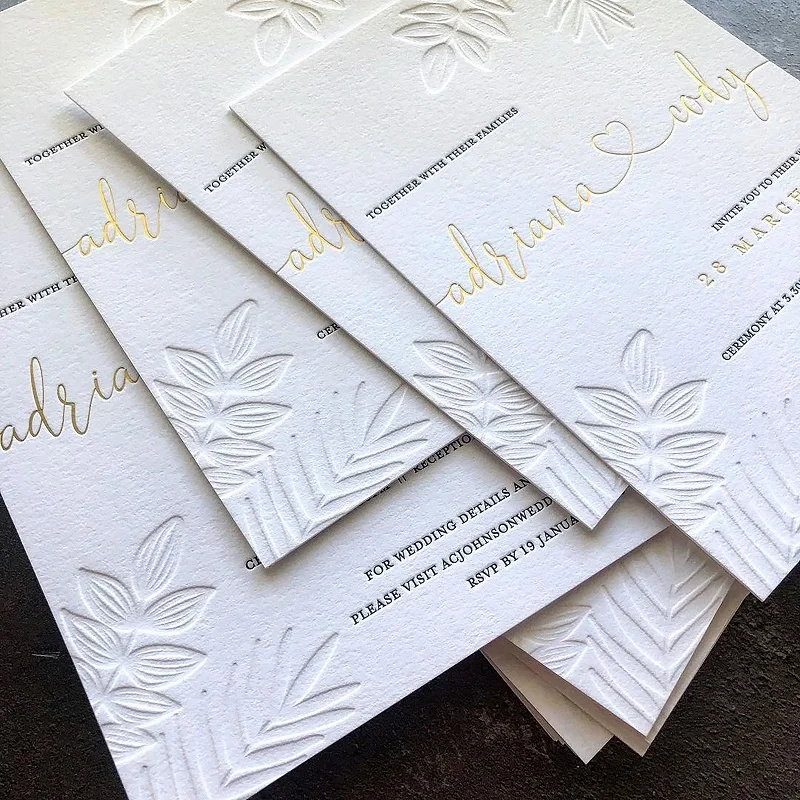 Royal Custom Logo Luxury 3d fold letterpress Wedding Texture invitation thank you business card post card