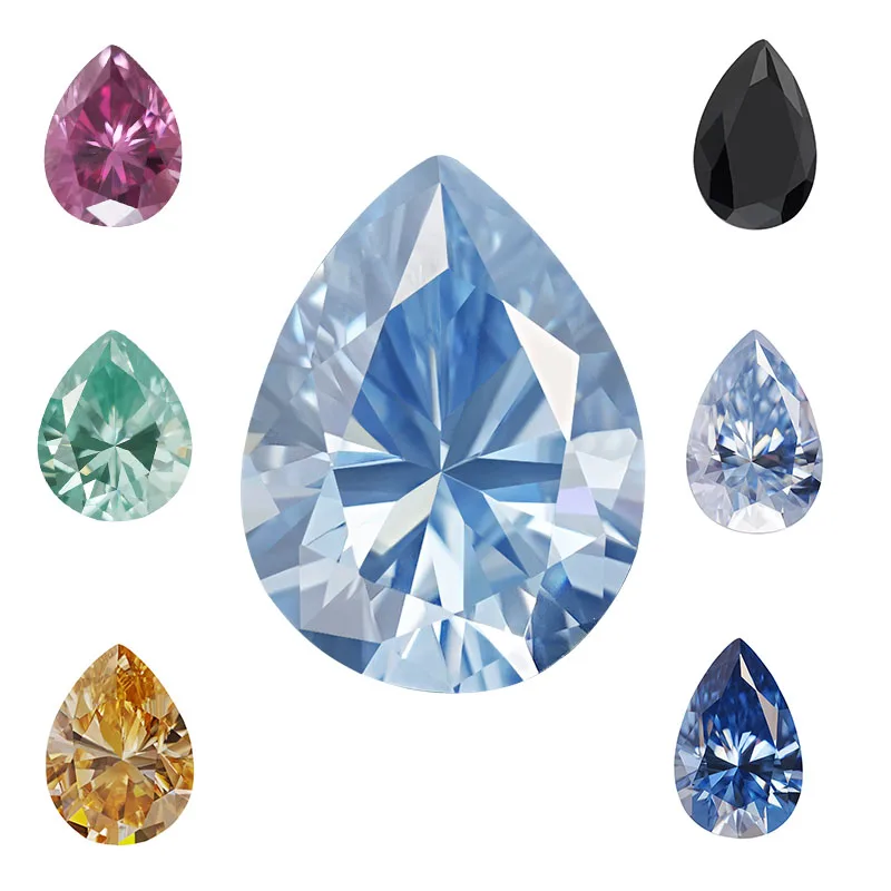 SICGEM 1ct Loose Moissanite Diamond in Blue Black Champagne Green Grey Pink Color Pear Cut Moissanite Gemstone