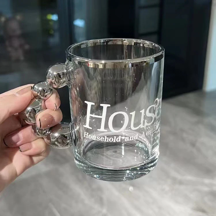 2023 Newest Design Office Coffee Glass Mug Water Milk Juice Glass Cup Set With Golden Handle