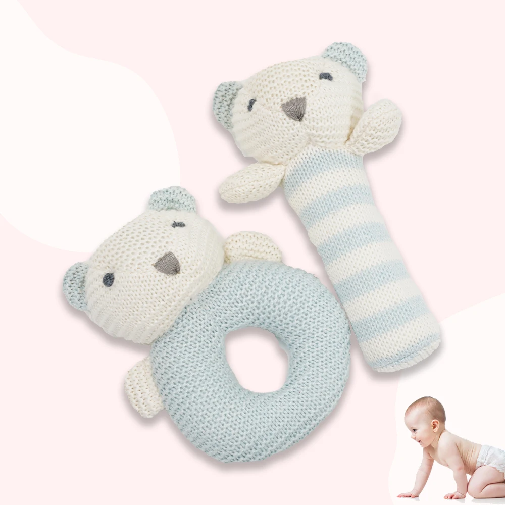 wholesale  Baby Stick Rattles  Educational Handbells Rattle  Infant Bear  Ability Training Toy Toddler Soft baby Shaker Ring