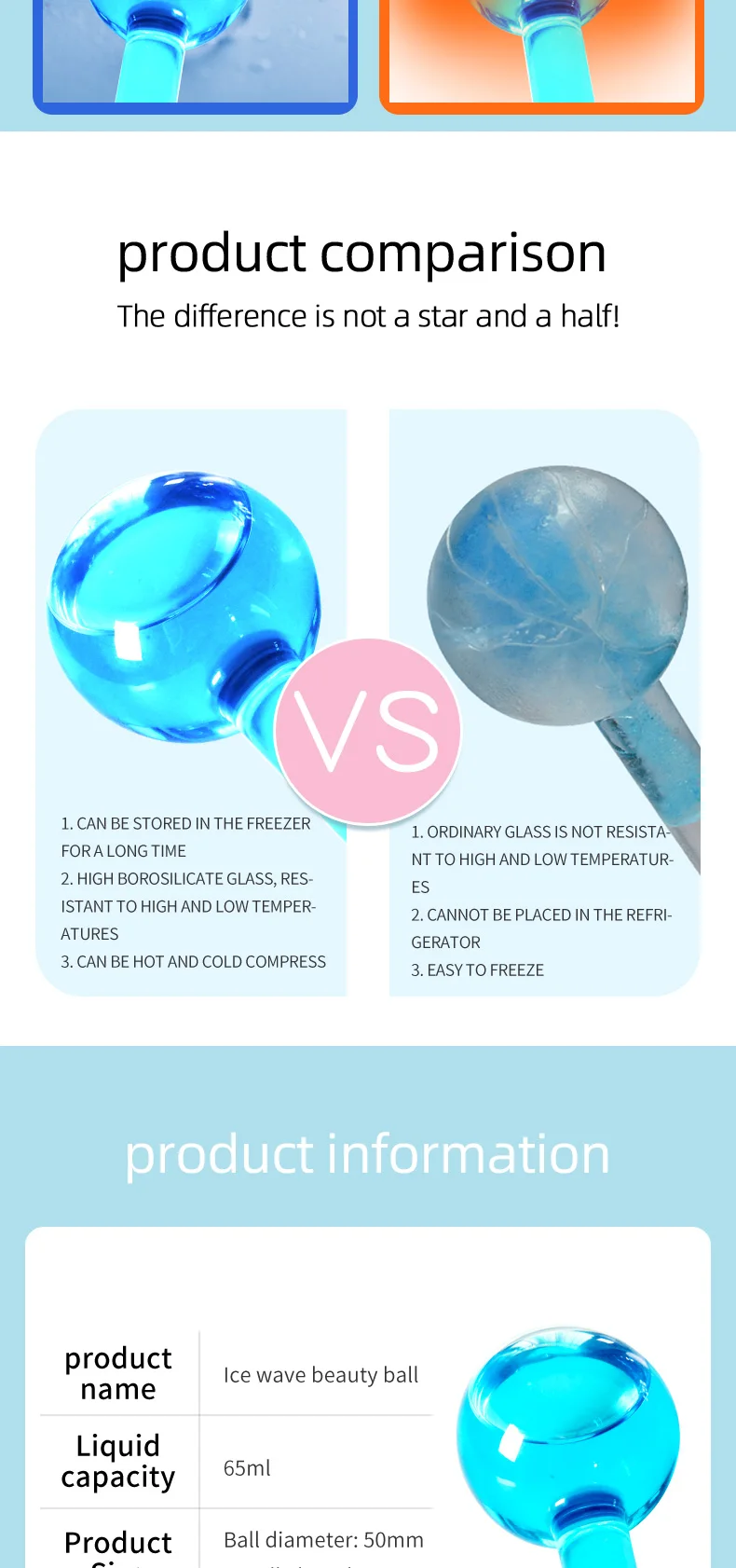 Best Wave Massage Ball Beauty Magic Glitter Summer Cooling Blue Pink Ice Globes for Face