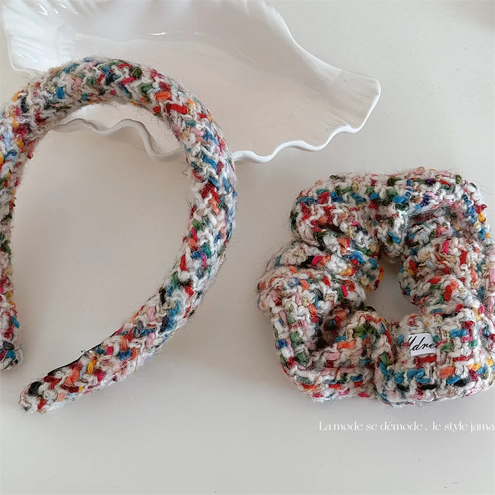 Korean Styles Mix Color Elastic Hair Ties Woolen Women Headband Handmade Custom Fabric Hair Accessories
