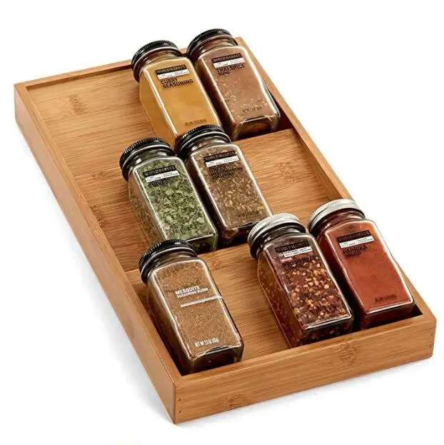 3-Tier Bamboo Kitchen Spice Organizer For Drawer Spice Storage Shelf Drawer Tray Organizer