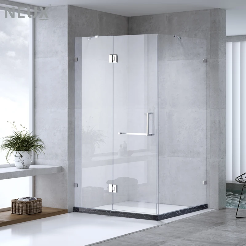 Modern Hotel High-end Shower Box Rectangle 8mm Glass Hinged Frameless Shower Door With 304 Stainless Steel Clamps