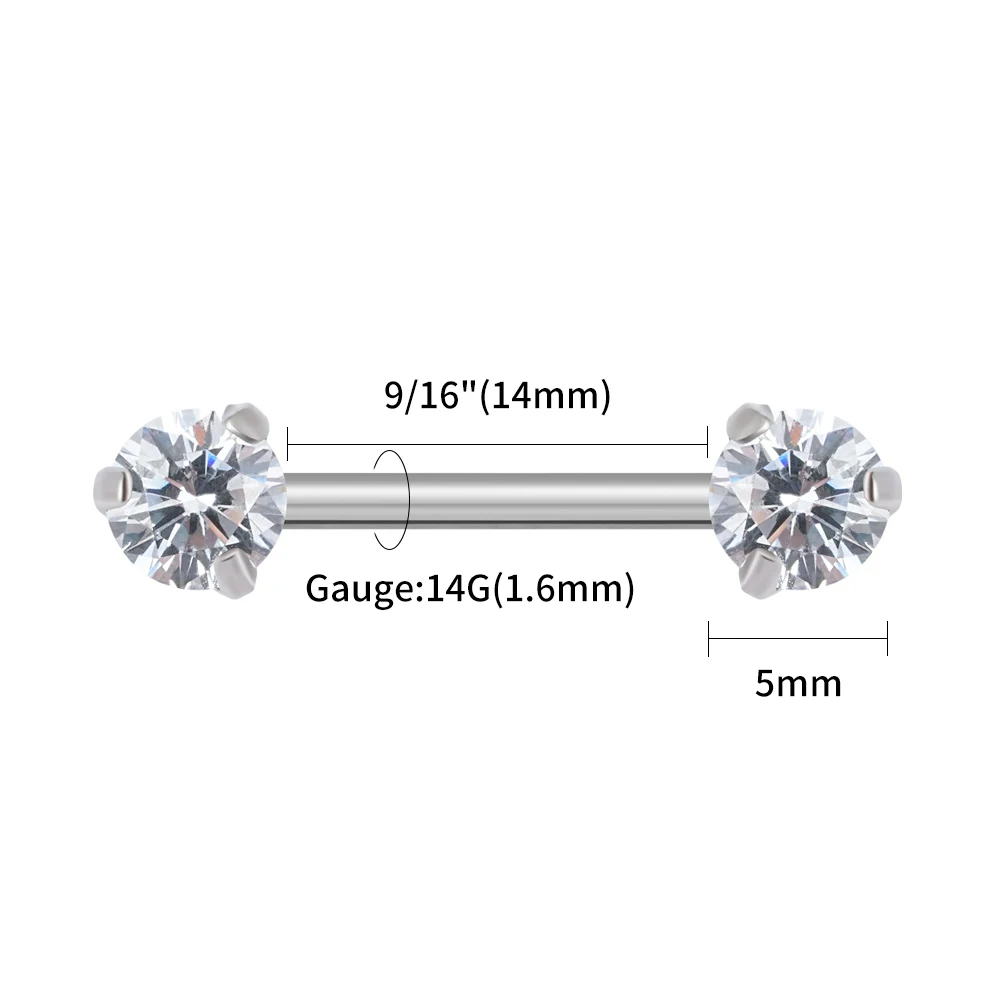 Right Grand Implant Grade ASTM F136 Titanium Threadless Implant Prong Setting Zircon Nipple Ring Piercings