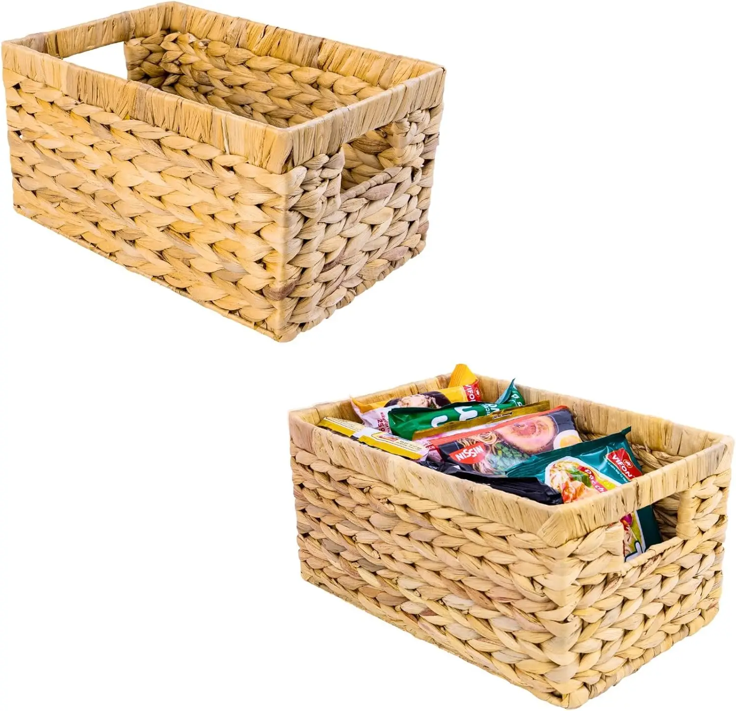 Water Hyacinth Storage Baskets Wicker Storage Basket with Handles Woven Baskets for Storage Baskets for Kitchen Organizers