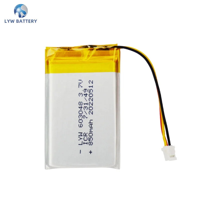 LYW High Performance lipo battery 3.7v 850mah lipo battery 603048