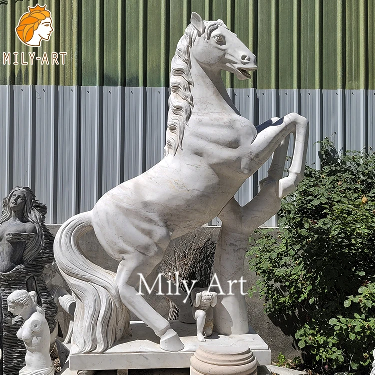 Life Size Home Decor Hand Carving White Marble Horse Statue Sculpture for Sale