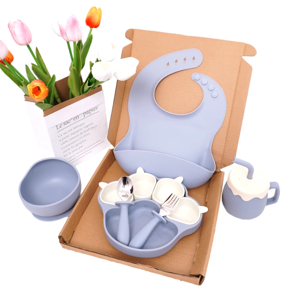 Baby Led Weaning Supplies Silicone Baby Bpa Free Food Grade Kids Dinnerware Utensils Silicone 10 Pcs Baby Set Feeding