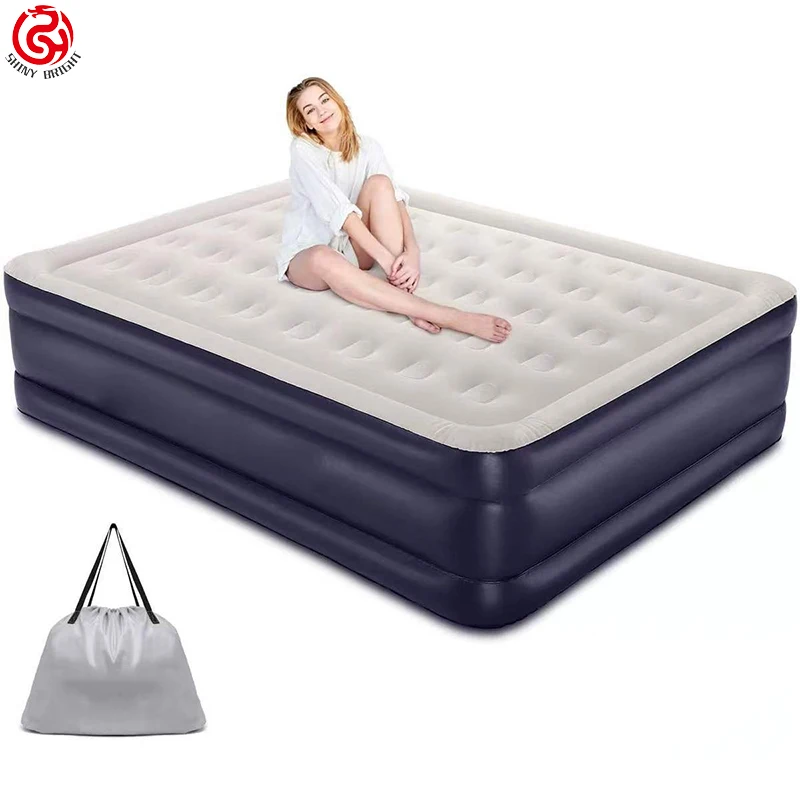 Inflatable Bedroom Air Bed Mattress With Flocking Cover Queen Size Air Bed With Build In Pump