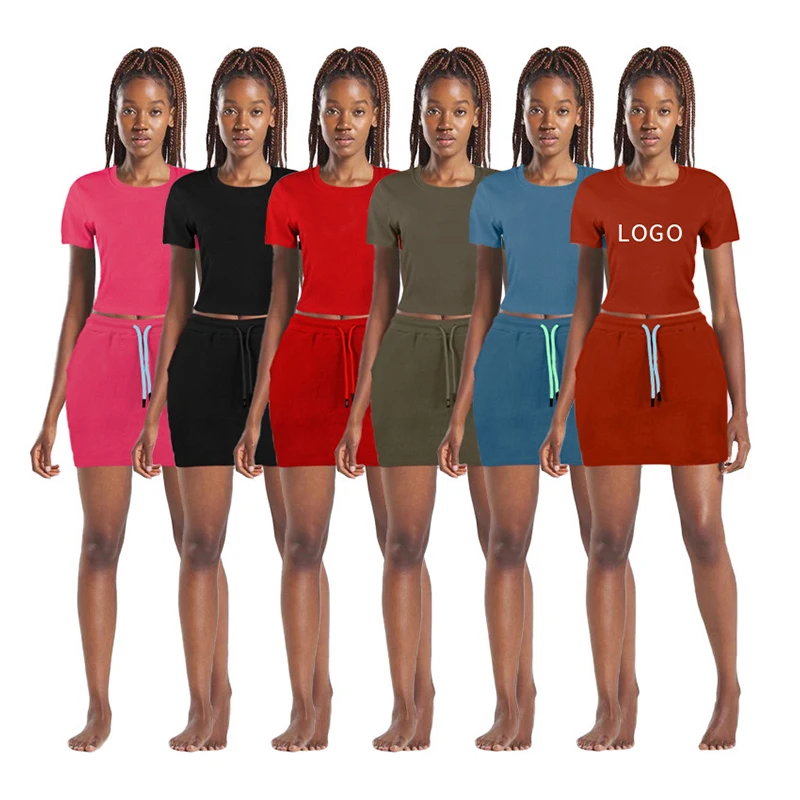 Designer cotton fabric short sleeve top and two piece yoga tennis skirt set for women