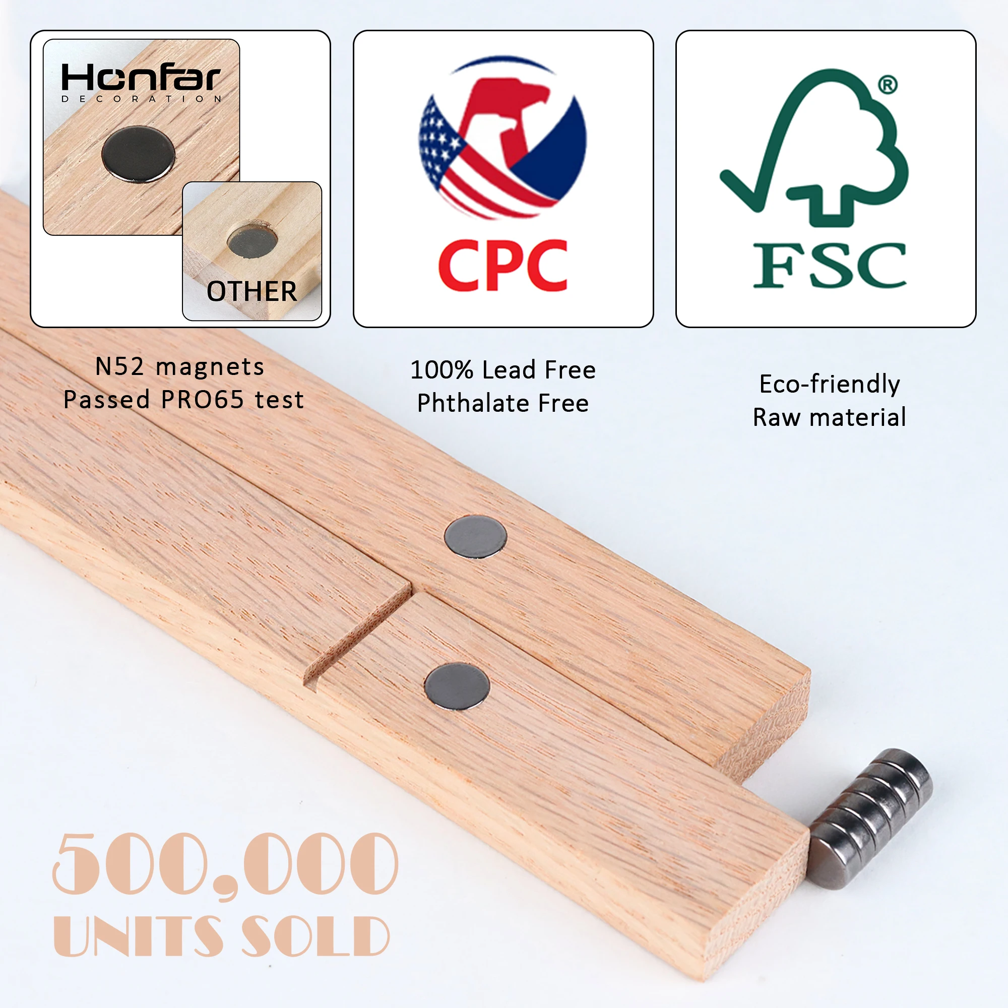 DIY Assemble 8in Timber teak Wood Magnetic Poster Hanger Hanging Wooden Photo Picture frame Wall Decor Frame