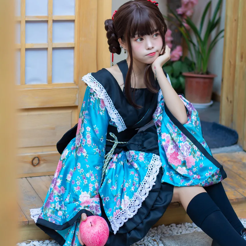 Lolita Maid Dress Anime uniforms Halloween Costume  Japanese Traditional Kimono pajamas Cosplay Costume