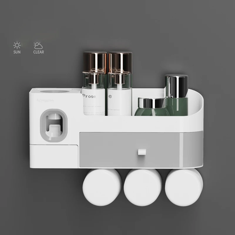 Bathroom Wall Mounted Automatic Toothbrush Holder with Two Cups