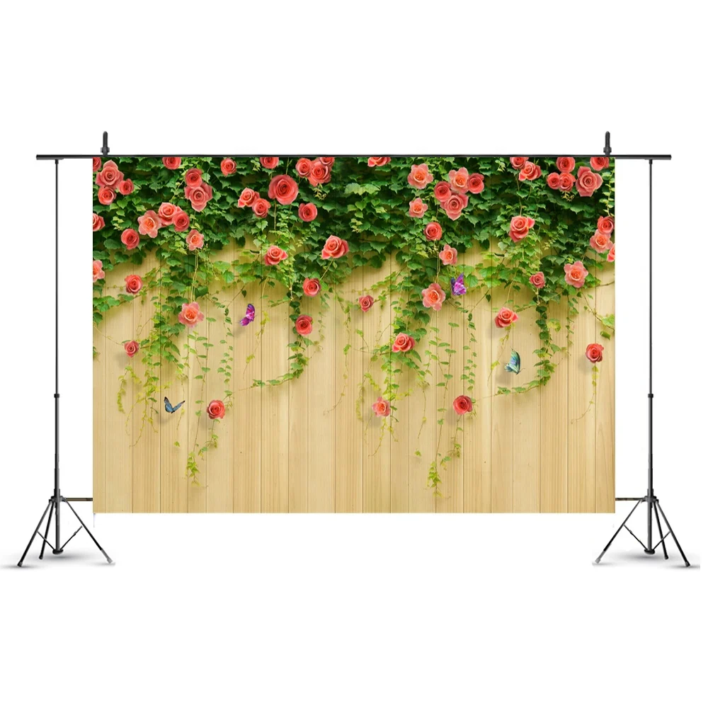 Деревенский розовый цветочный деревянный фон для свадьбы 7x5ft Виниловый фон для фотосъемки Свадебные юбилейные украшения баннер