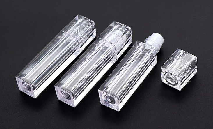 
Stock 6.5ml full clear lip gloss tube empty lip gloss container square lipgloss packaging tubes with rollers 