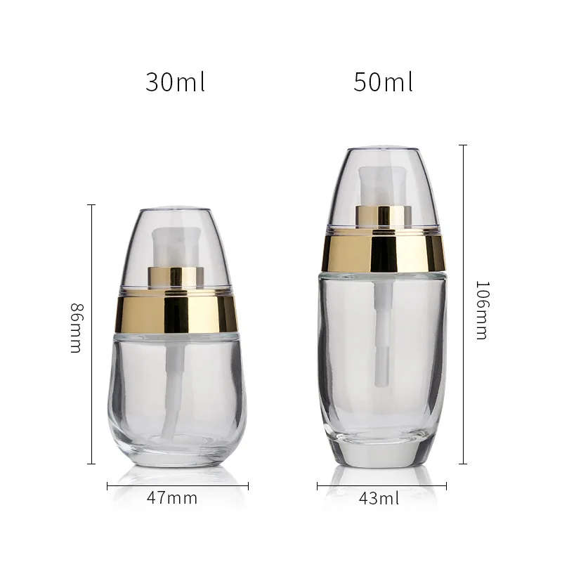 30ml Empty frosted matte glass pump bottle with aluminum line and lid Unique luxury cosmetic cream jar Lotion container