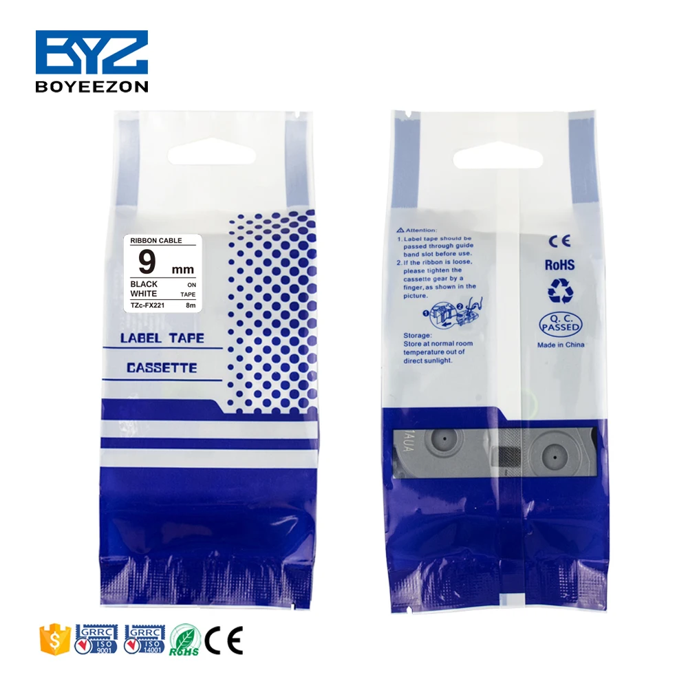 Wholesale Price 9mm TZc-FX221 Black on White Flexible Label Tape Cartridge TZe-FX221 for Brother P Touch