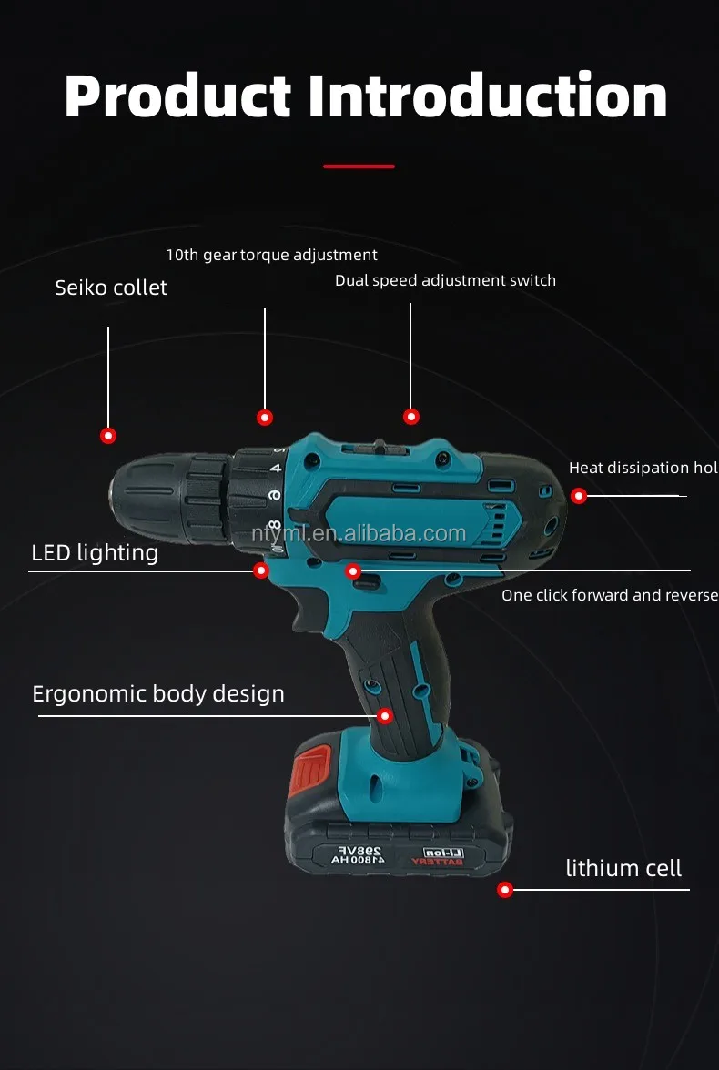 Custom Hand Drill Machine Lithium Battery Power Tools Drill Set Cordless Hammer Drill