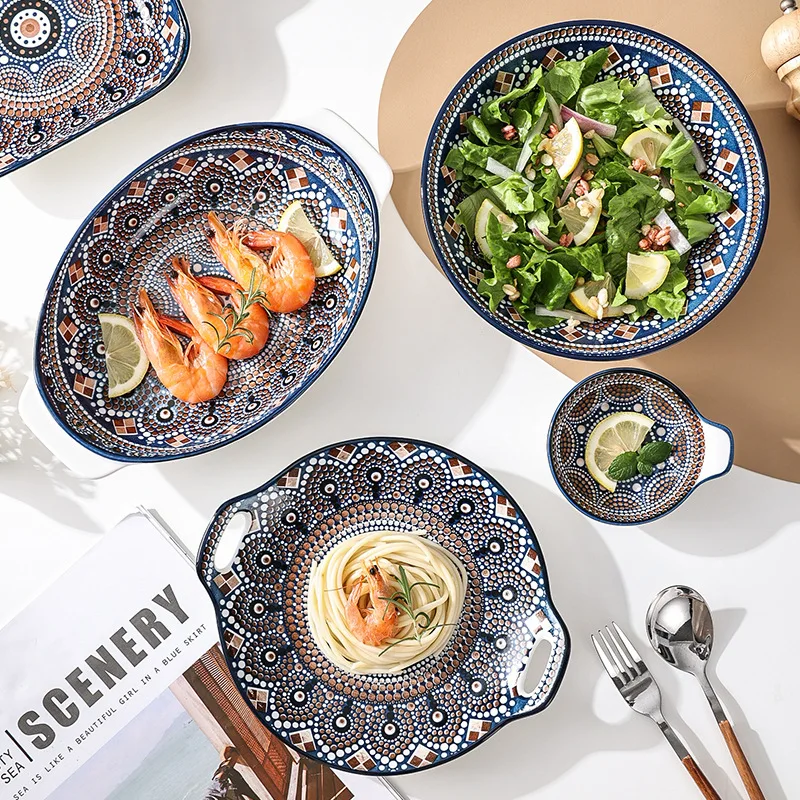 Wholesale Bohemia Style Special Shaped Porcelain Tableware Bowls Dinner Plate
