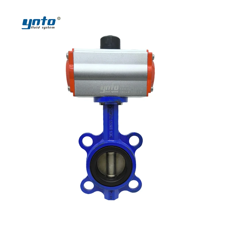 YNTO industrial 3 4 6 inch pneumatic actuator butterfly Valve Flow Control Ductile Iron SS wafer Butterfly Valve