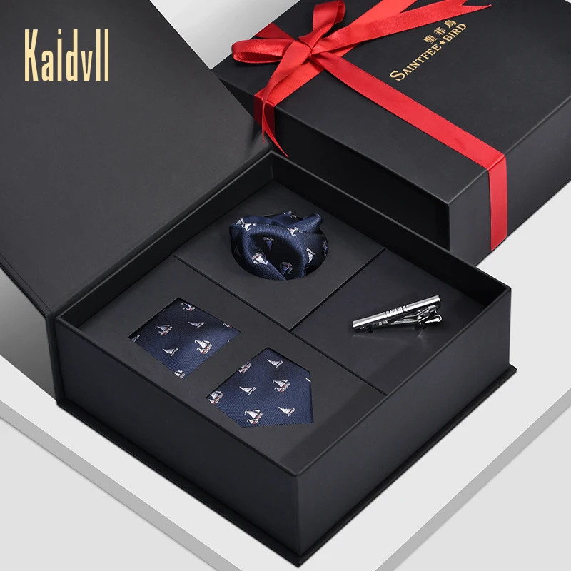 Небесно-Голубой набор галстуков Пейсли с животными Подарочная коробка тонкий для мужчин носовым платком