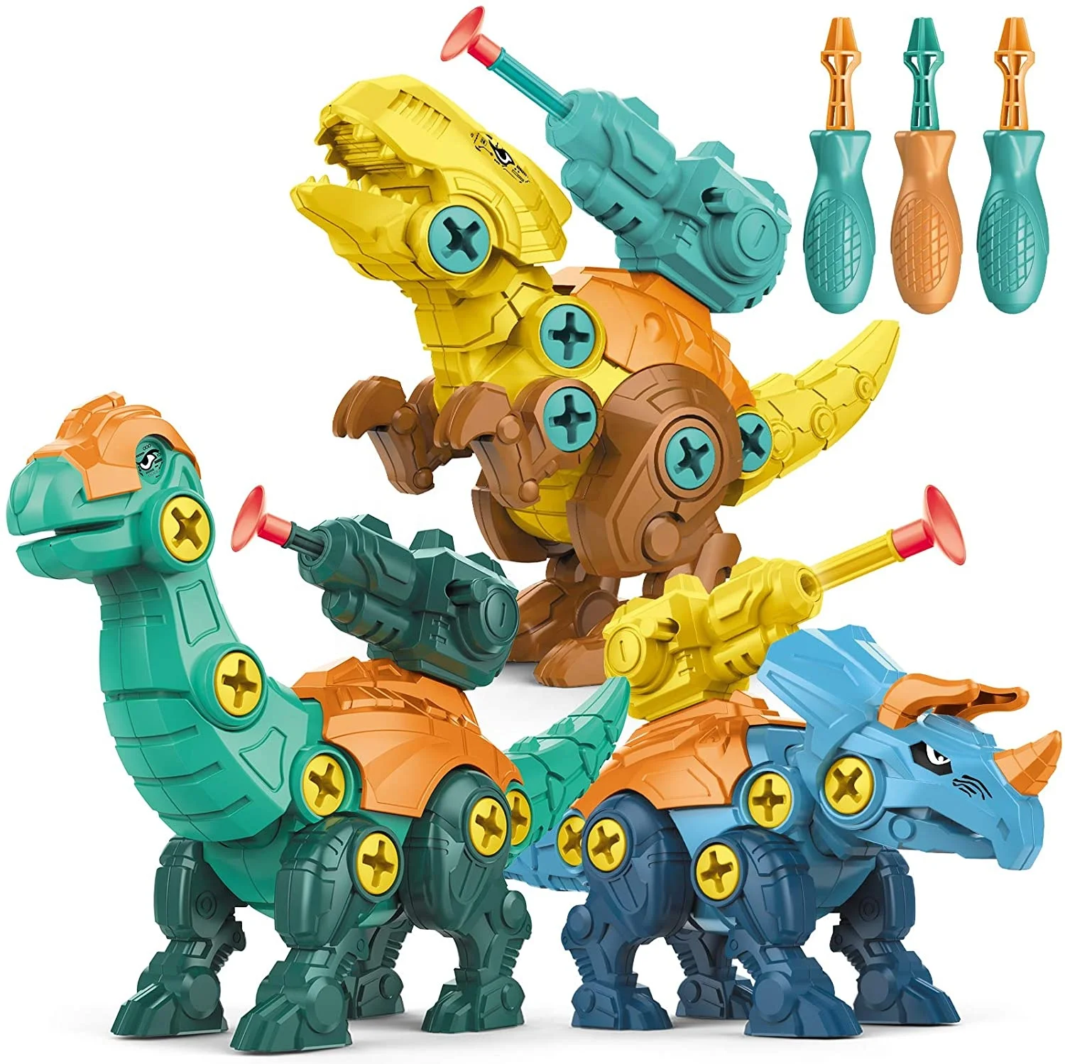 New toy dinosaurs for kids children take apart diy assemble plastic set with drill and shooting game animal