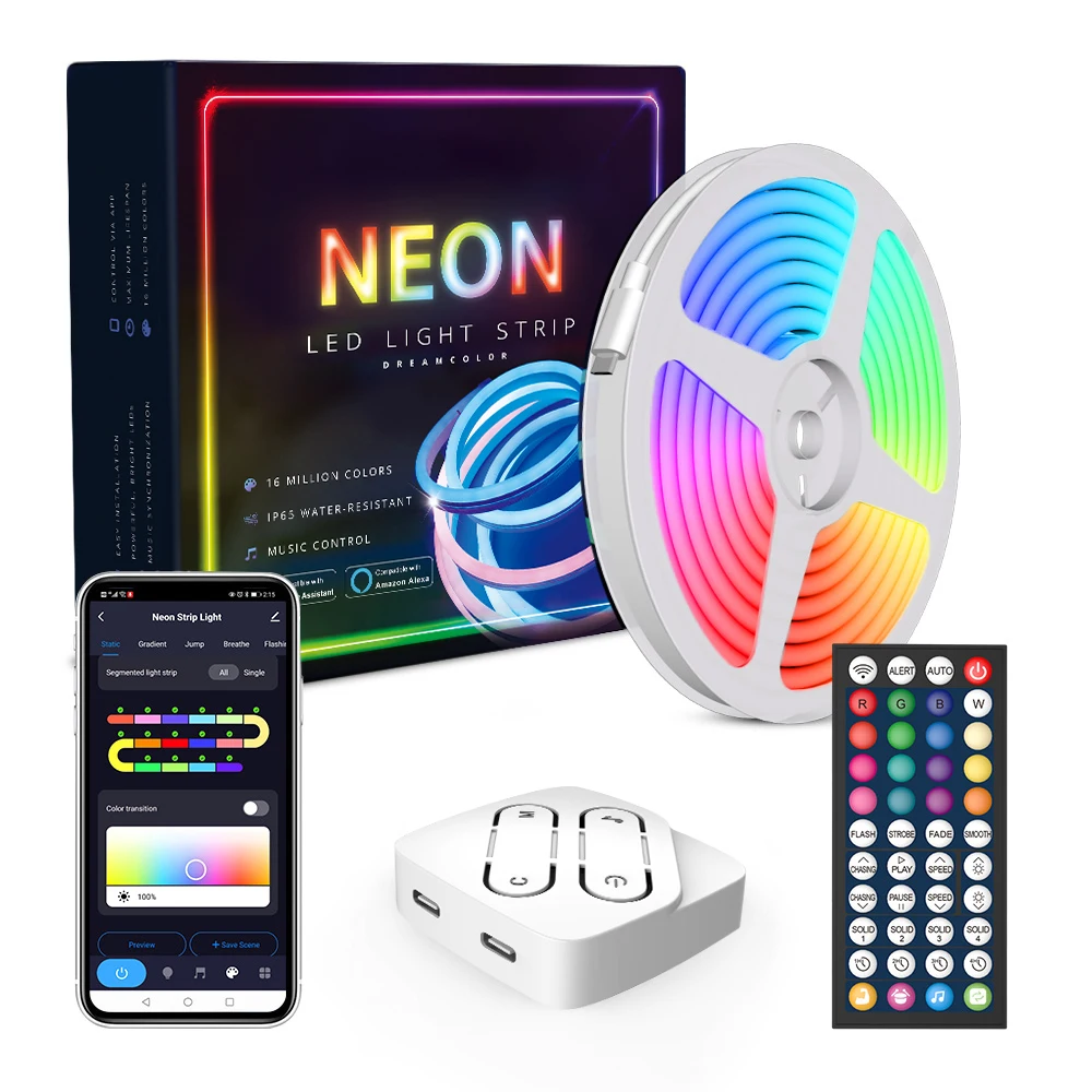 Tuya Smart LED Neon Strip Flexible Light 12V RGB Digital Neon SMD5050 IP67 Pixel Out Door Wall Light Decoration RGBIC Neon Strip