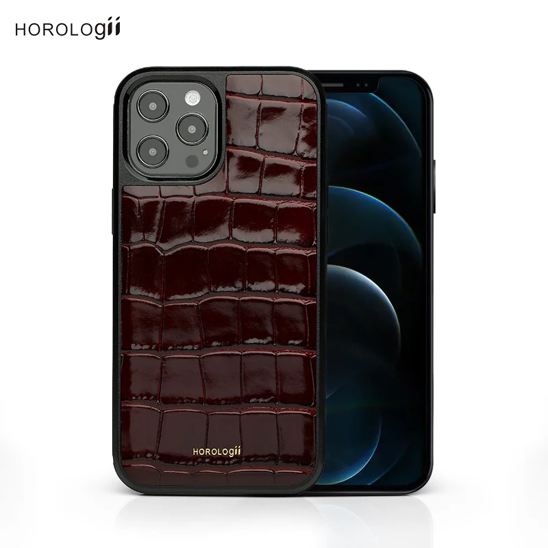 2022 New Italian Cow Leather Phone Case Luxury Phone Cover Mobile Case For iPhone 12 Pro Burgundy Color Dropship