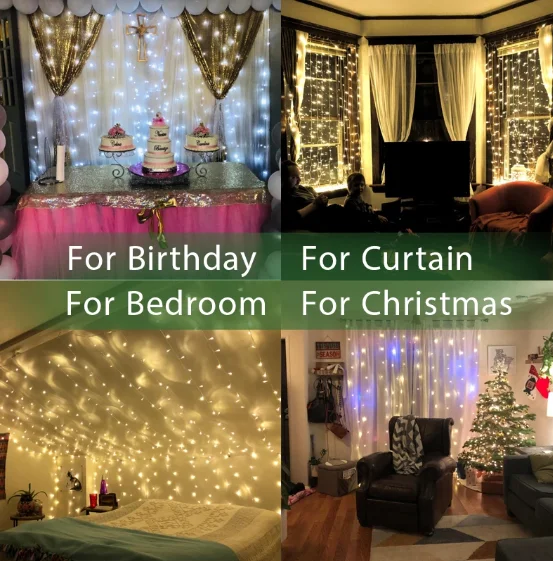 3x3m 300 LED Silver Wire Curtain Lights USB With Remote Fairy Lights String Garland For Home Garden Wedding Party Curtain Decor