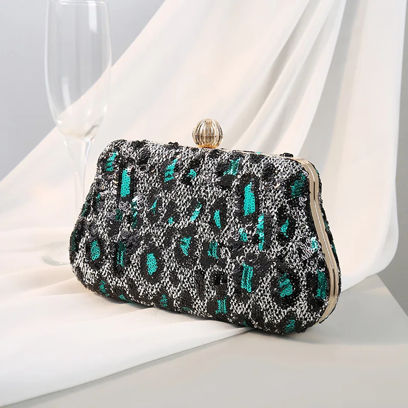 New Arrival Winter Vintage Ladies Sequined Bag Leopard Print Clutch Bag Evening Bags Can Be Customized