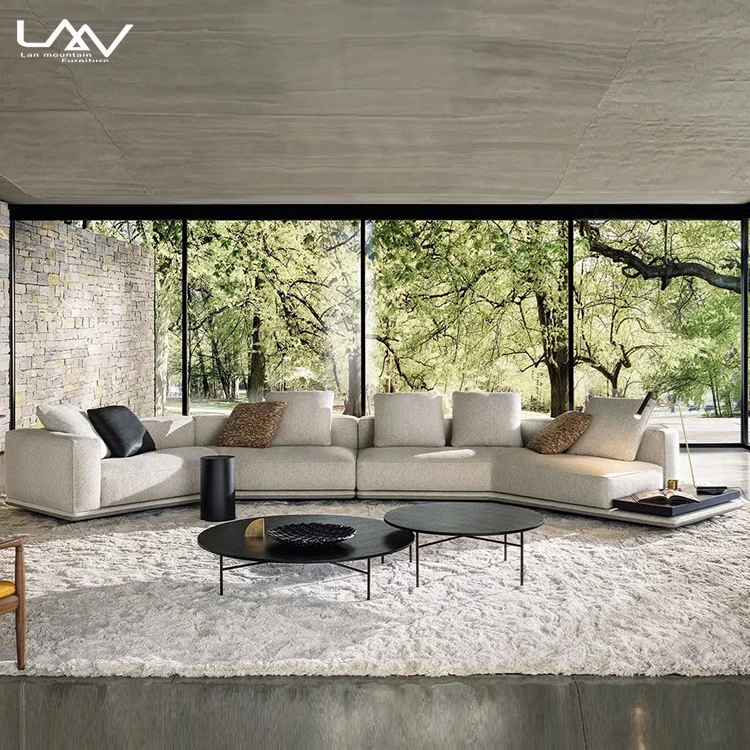 Hotel Modern Italian Style Wooden Frame Fabric Leisure Sofa Furniture Living Room Hotel Villla Art Hall L Shape Durable Sofa