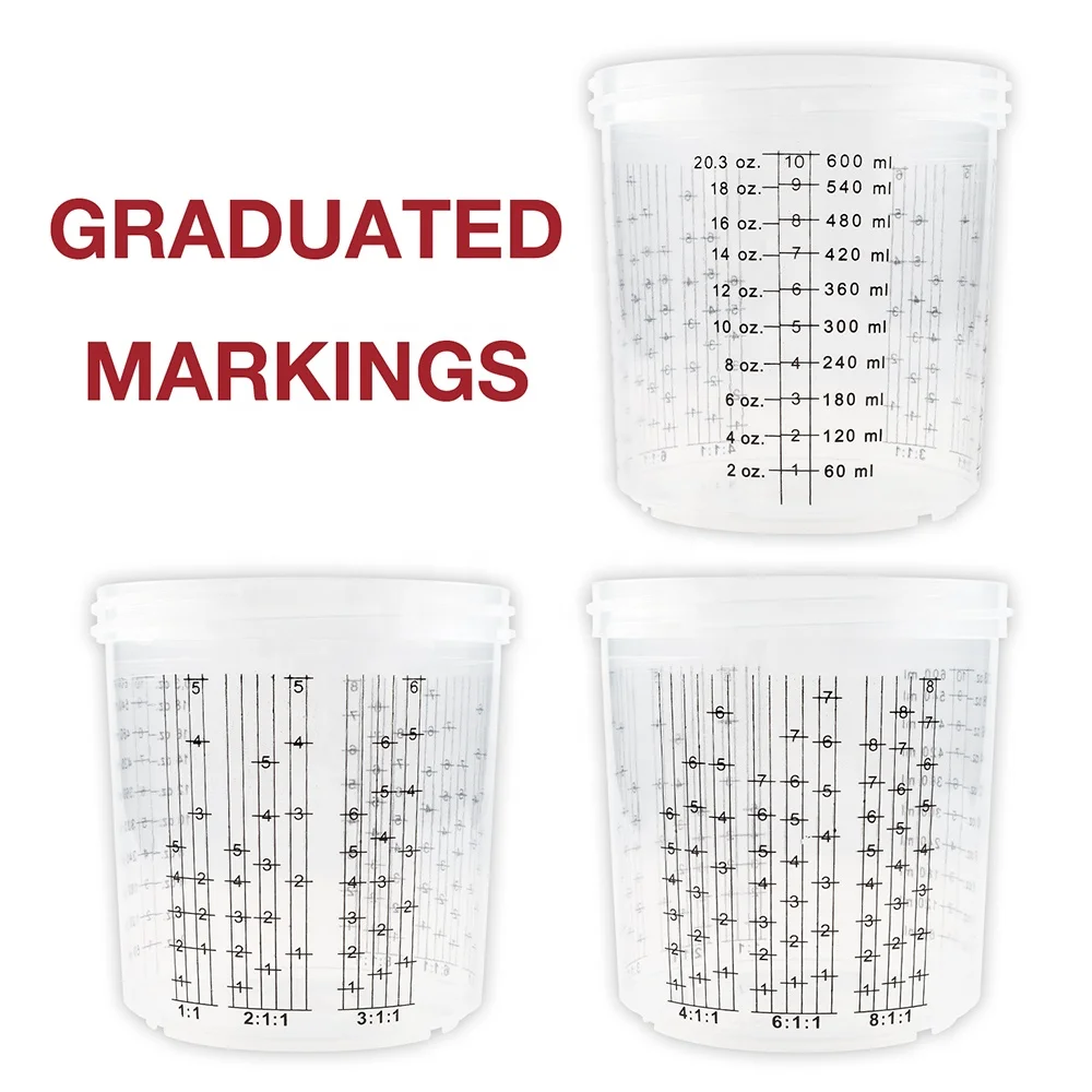 50-Pack Disposable PP Cup with Lids 1 Hard Cup with Retainer Ring Convenient Paint Cups Spray Gun
