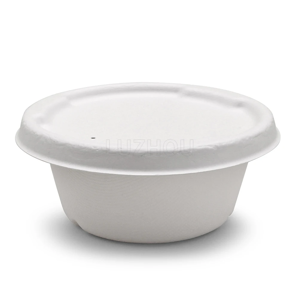 Trendy 500ml 100% Biodegradable & Compostable round sugarcane bagasse eco friendly disposable paper noodle soup bowls with lid