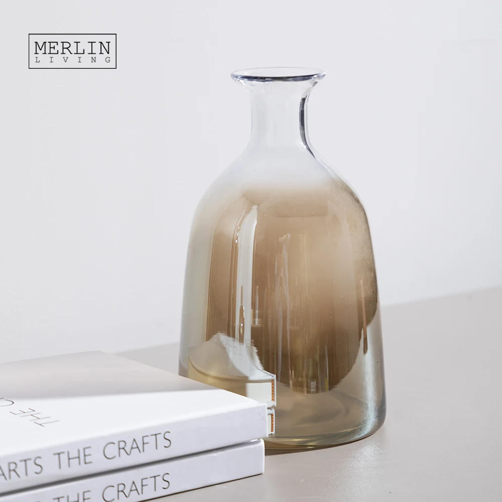 Merlin Living Amber Glass Vase Ball Socket Tabletop Luxury Vase Decoration For Glass Flower Vase