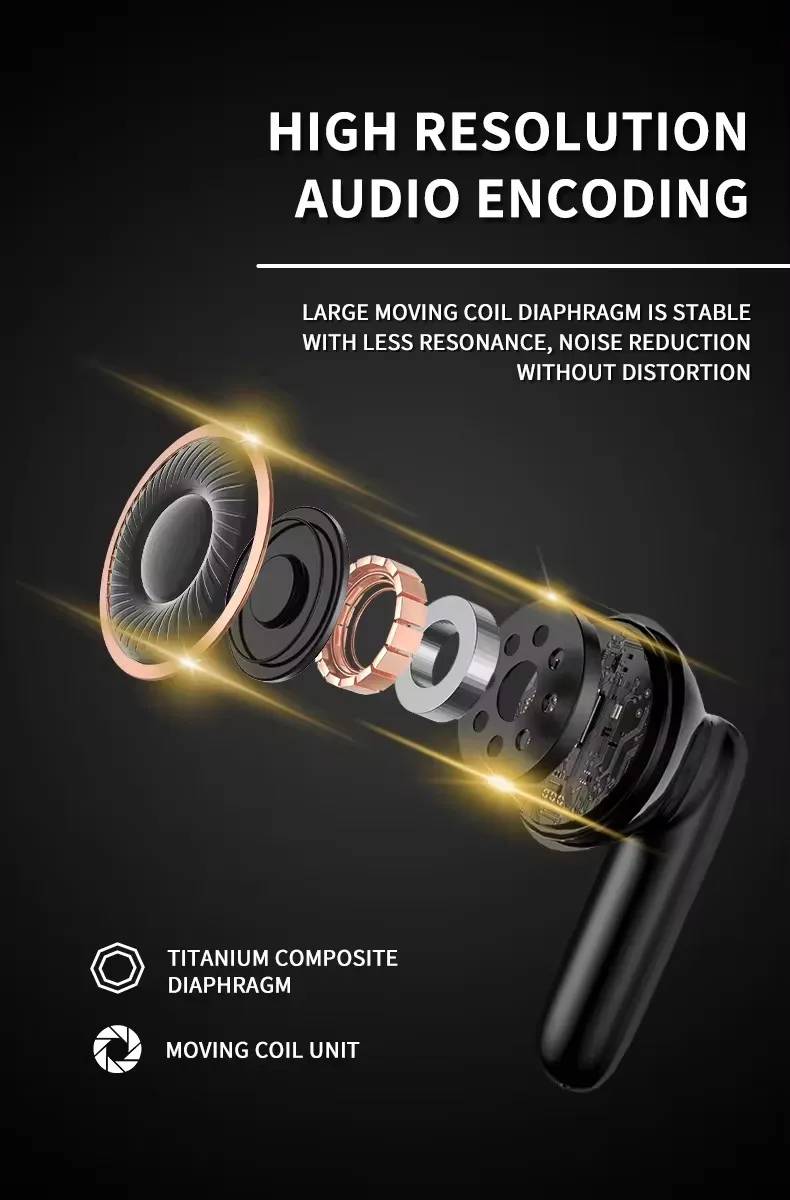 Double Label ENC Noise-Cancelling TWS Earbuds LED Wireless BT Calling Waterproof Gaming In-Ear Headphones with Digital Functions