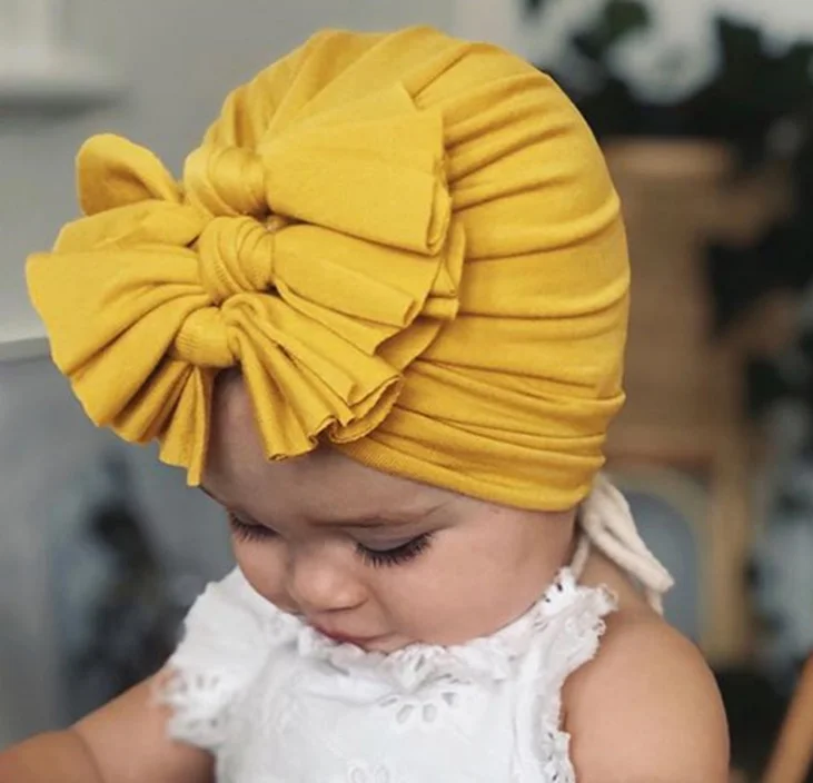 
Soft knitting cotton fabric 3 bow knot Indian baby turban hat 