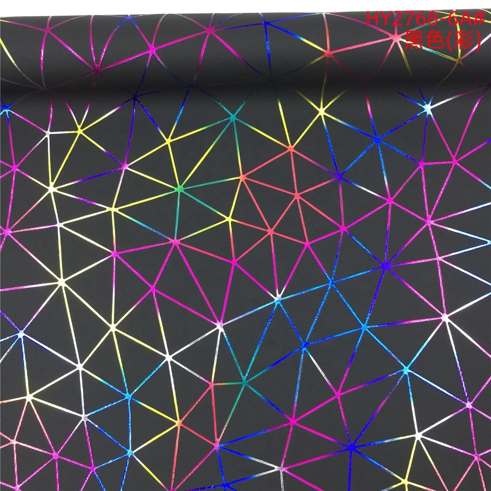 Low MOQ multi-color lines PU leather lines mix holographic leather durable use for bag shoe craft and upholstery