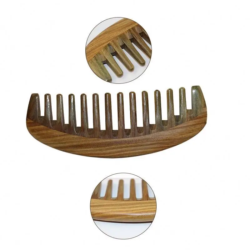 Hot Sale Eco-friendly Natural Folding Long Handle for Man Beard Rat Tail Wide Tooth Parting Green Sandalwood Hair Comb Set