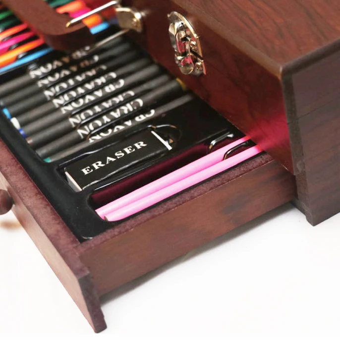 130pcs Luxury Kids Art Drawing Painting Set Wooden Gift Box