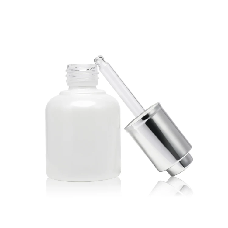 
Massage Oil Glass Dropper Bottle Manufacturers Hot Sale 15ml 30ml Clear body White paint Custom PEAEL WHITE silver cap Cometic 
