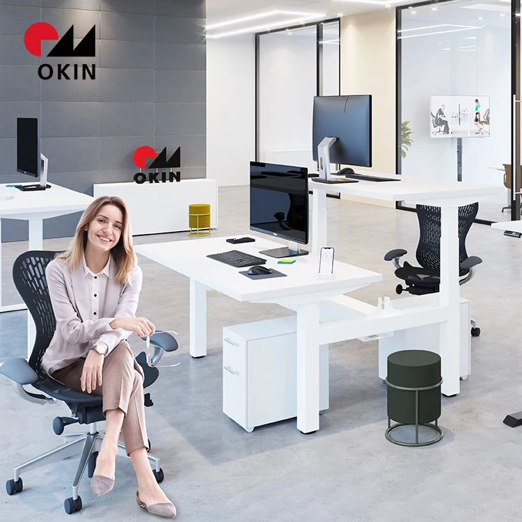High Quality OKIN Four Motor Three Stage Smart Home Office Standing Desk Face to Face Height Adjustable Standing Desk Frame