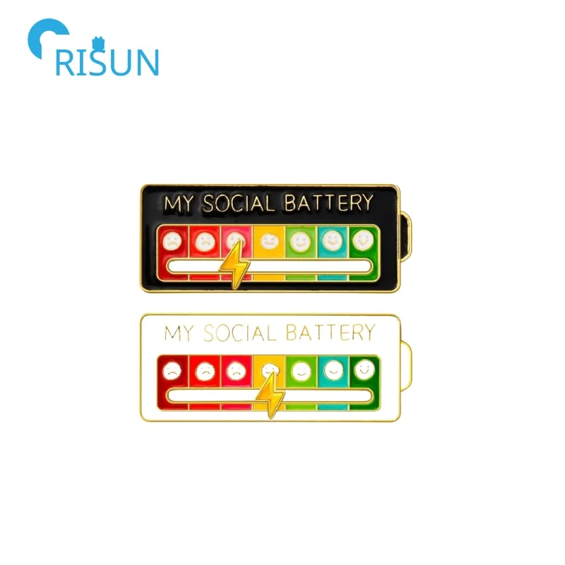 Manufacture Metal Social Battery Pin Badge Custom Battery Shape Lapel Pin Brooch Social Power Display Pins