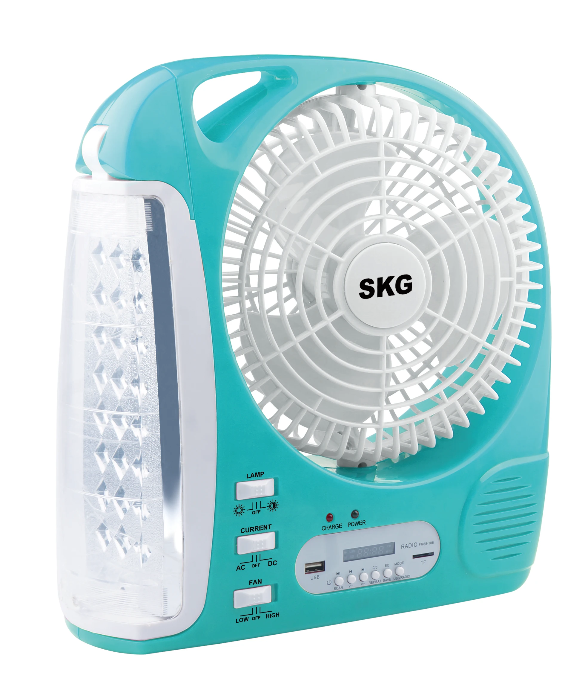 Hot sale 8' Multifunction Rechargeable Fan with LED Light FM Radio