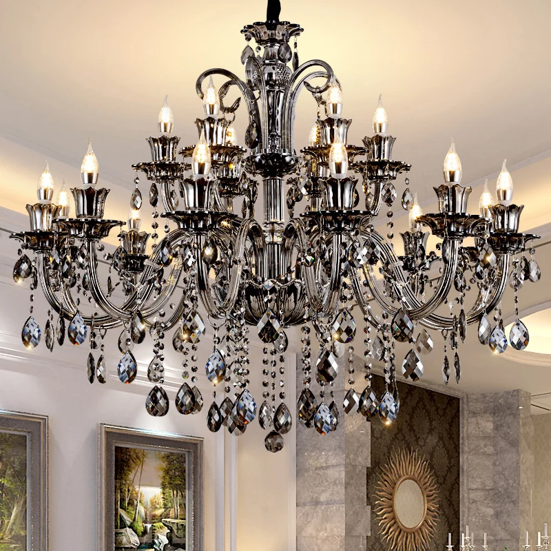 Factory Modern Smoke Gray Crystal Chandelier Luxury Pendant Lamps For Hotel Villa Living Room Hanging Crystal Chandelier Lights