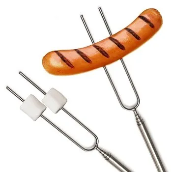 SET OF 5  wholesale 32 inch extendable Wooden handle  stainless Steel BBQ forks